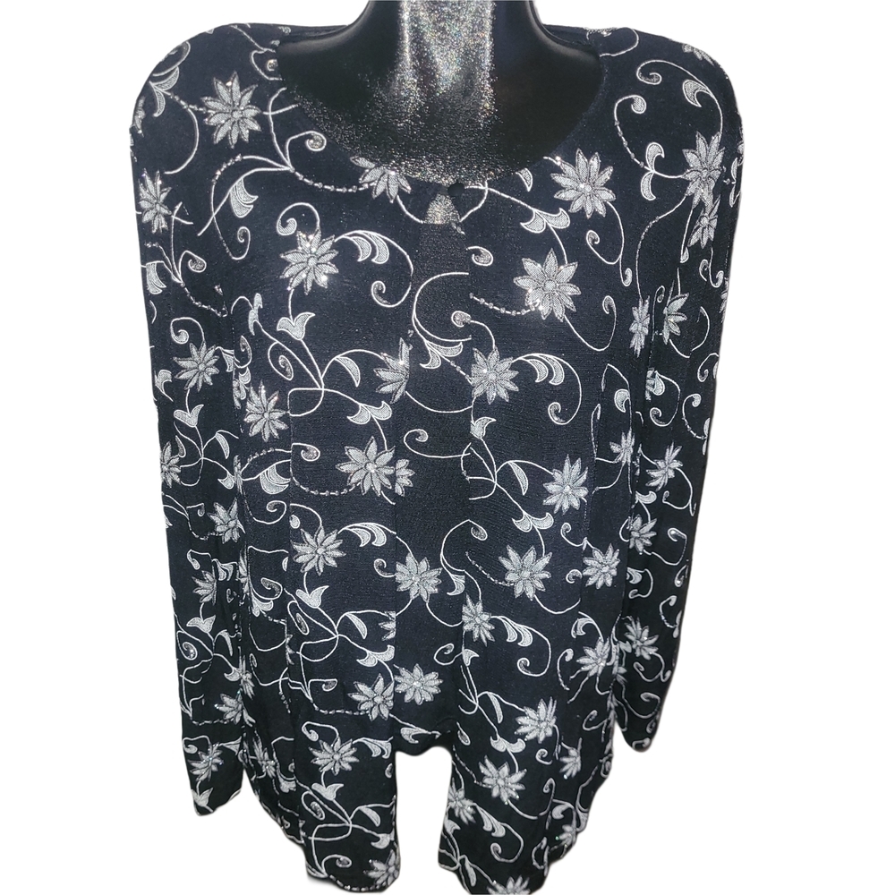 Onyx Nite Black Jacket And Tank Top Set In Black With Silver Floral Patterns 0X